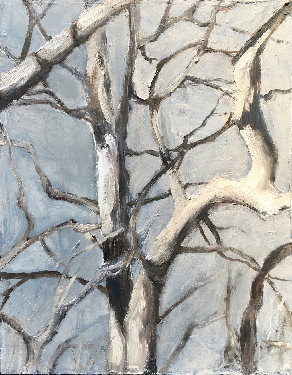 An intimate observation of the mingling branches that weave together to form this delicate composition filled with movement and freedom. Third in a series of three vignettes painted from Isabelle's favorite old sycamore tree.