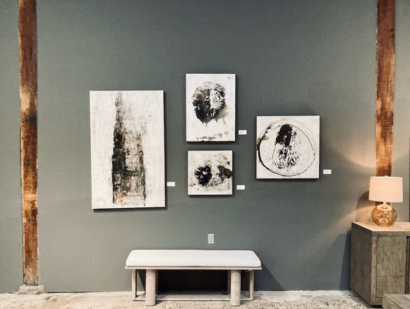 Once Upon a Time represents a relic of peace and simplicity. Highly textured neutral tones created with paint, ink, charcoal and plaster adorn the canvas. The overall look and feel is soft yet powerful, stoic, and tender. Another favorite on Truchon's personal list.