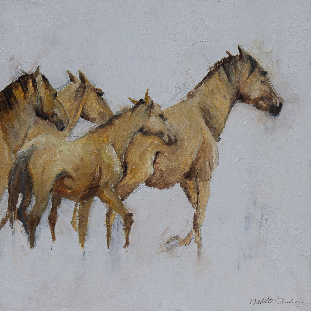 Artist Isabelle Truchon brings a sensitivity to her equine art. She depicts horses in all of their vulnerability and fragility. Horses are large yet delicate animals with acute senses meant to alert them of danger or threatening situations. They live in harmony with their wild surroundings while their survival instinct drives their daily activities. The balance of life and death is delicate, they thread lightly.  