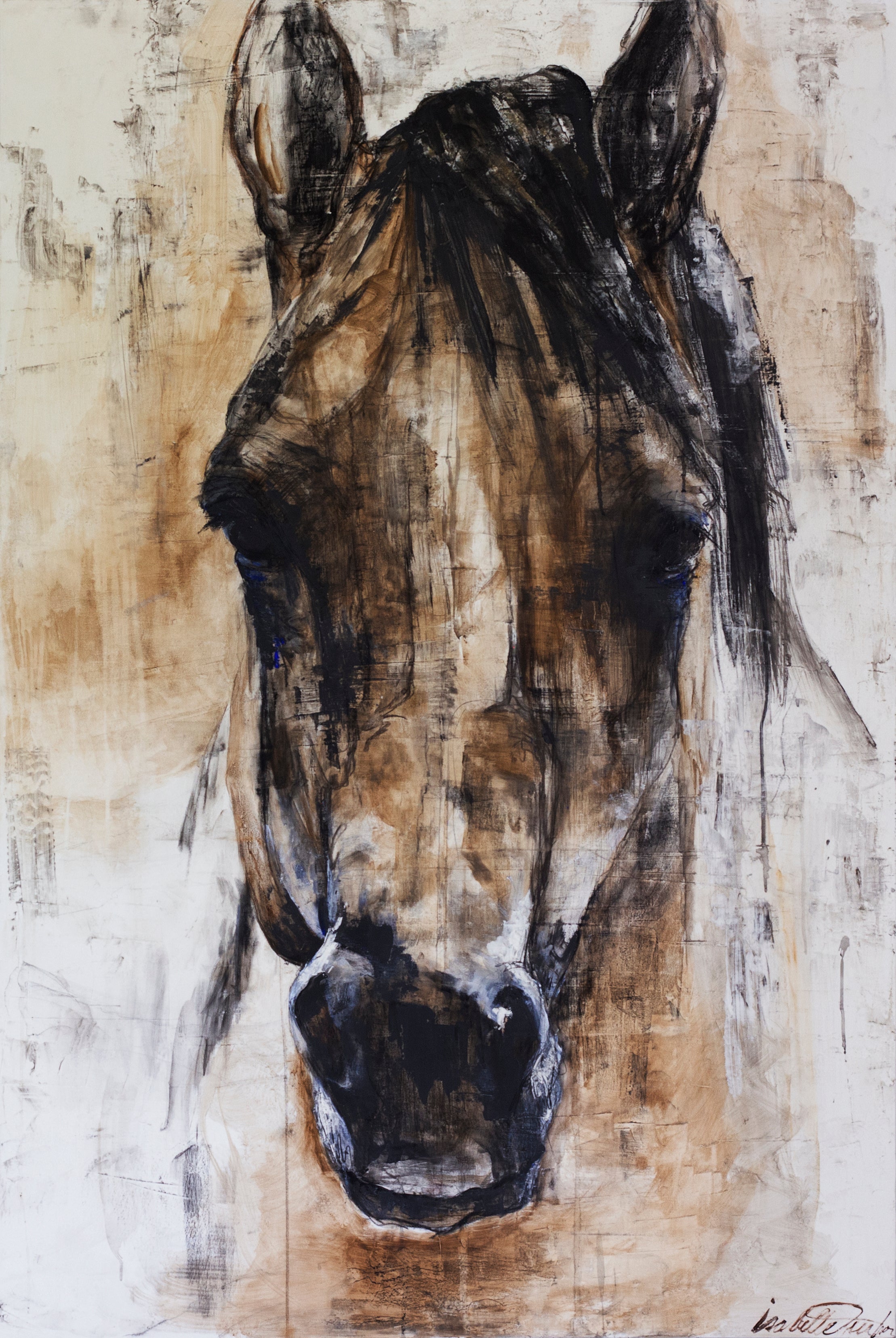 It is common knowledge that horses possess pure souls. Their reference comes from their life experience and what they may or may not have been subject to. A horse does not have the ability to lie because the truth is the only thing it understands.  This is an original painting of a wild Kiger Mustang from Oregon's Steen Mountain Wilderness, by artist  Isabelle Truchon