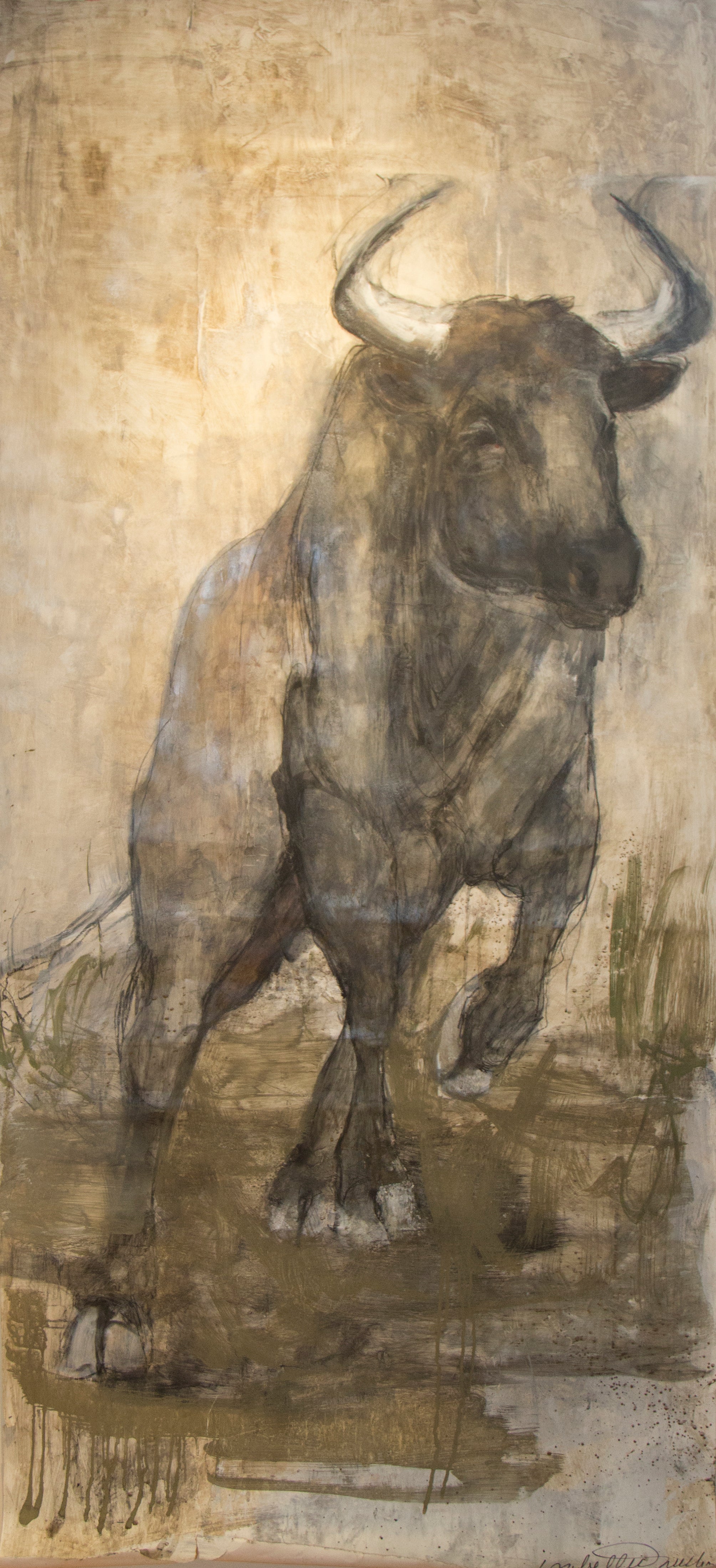 Samson the bull, energetic and exuding strength and might. A fantastic piece for a lofty wall and space. By Artist Isabelle Truchon.