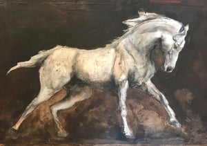 Original mixed media painting of the beautiful wild horse of the Camargue.