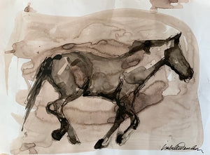 Original ink and Gouache painting of wild horse. Isabelle Truchon art