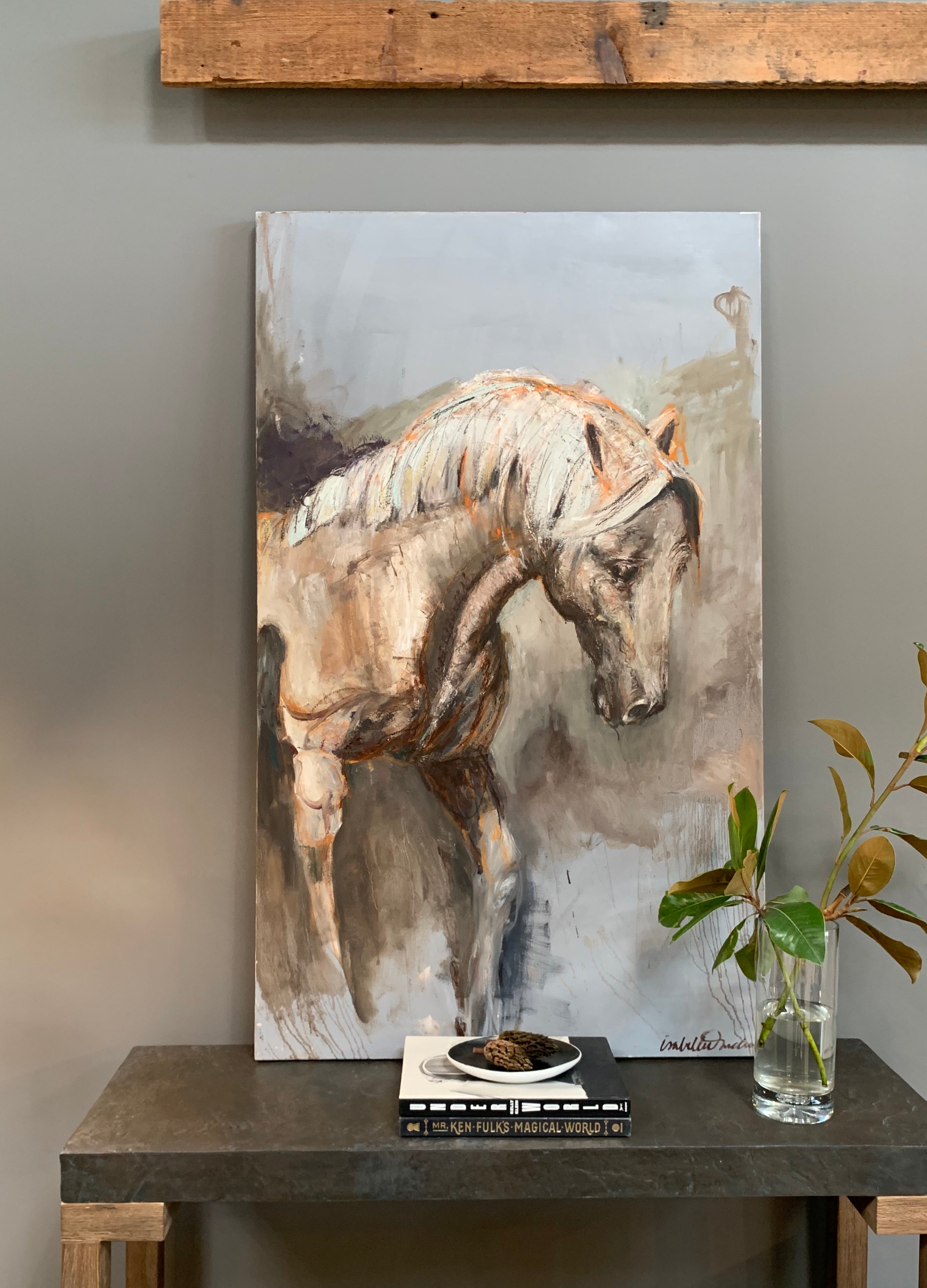 Original oil painting depicting a strong and graceful horse of the Camargue, France. This original is newly released and freshly painted. I call him/her "Wanderer", a sole traveller, explorer, dreamer, a creator of his/her own destiny.
