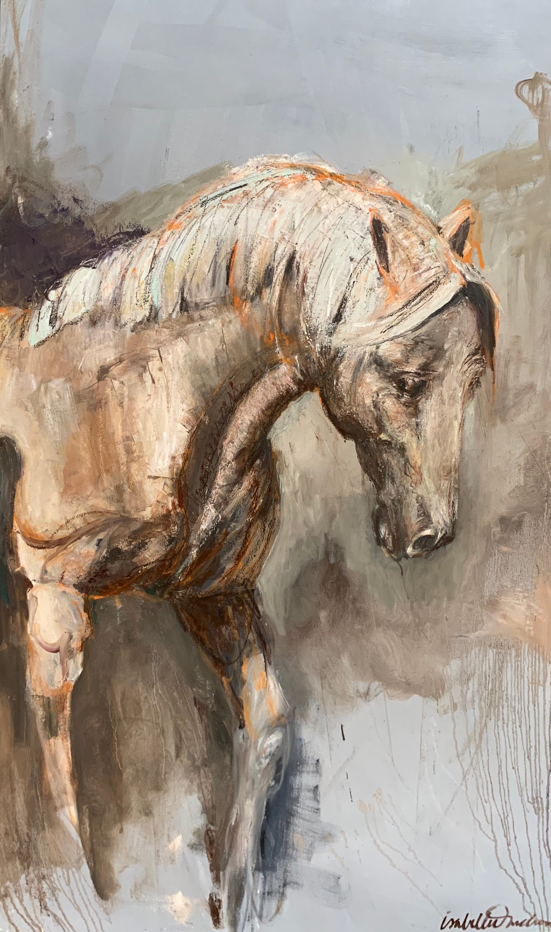 Original oil painting depicting a strong and graceful horse of the Camargue, France. This original is newly released and freshly painted. I call him/her "Wanderer", a sole traveller, explorer, dreamer, a creator of his/her own destiny.