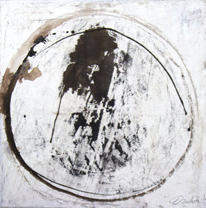 An Isabelle Truchon Original. The circles of the tree rings and of the artist's hand gesturally and abstractly protects the core essence of life. Like all of the pieces in this collection, this abstract painting is mesmerizing and invites viewers to seek their own interpretation of the imagery in the ink blots created by the puddling effect of the ink.