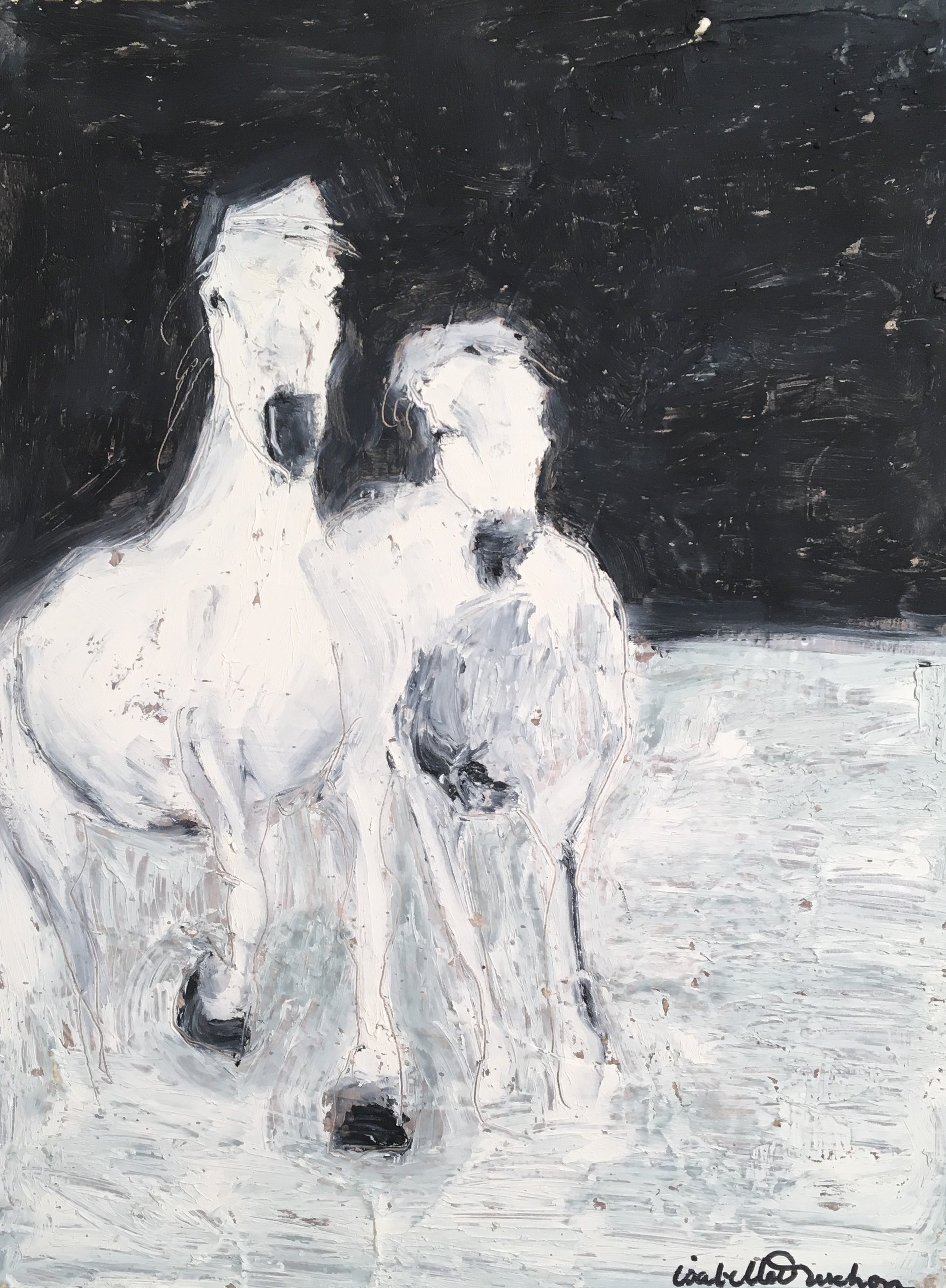 Inspired by the beautiful horses of the Camargue, this highly textured oil original exudes energy in abstraction of the horse form galloping in the waters of the Rhone delta. Second in a series of three.