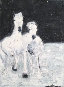 Inspired by the beautiful white horses of the Camargue, this highly textured oil original exudes energy in abstraction of the horse form as they gallop in the waters of the Rhone delta. Second in a series of three.