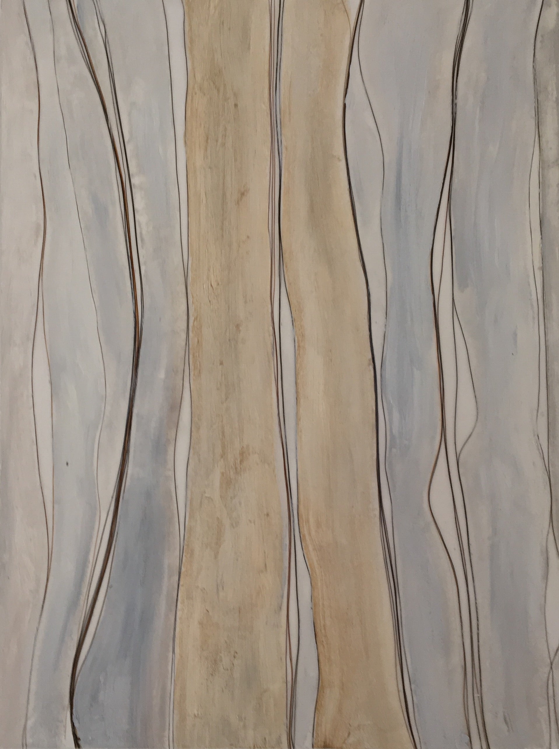 Mixed media original art created with oil and horse hair. Third in a series of five paintings depicting how the artist's horse's hair sways based on the varying gait or position the horse is in. Swaying shows the horse at a mellow walk, smooth and light-gaited, relaxed and happy.