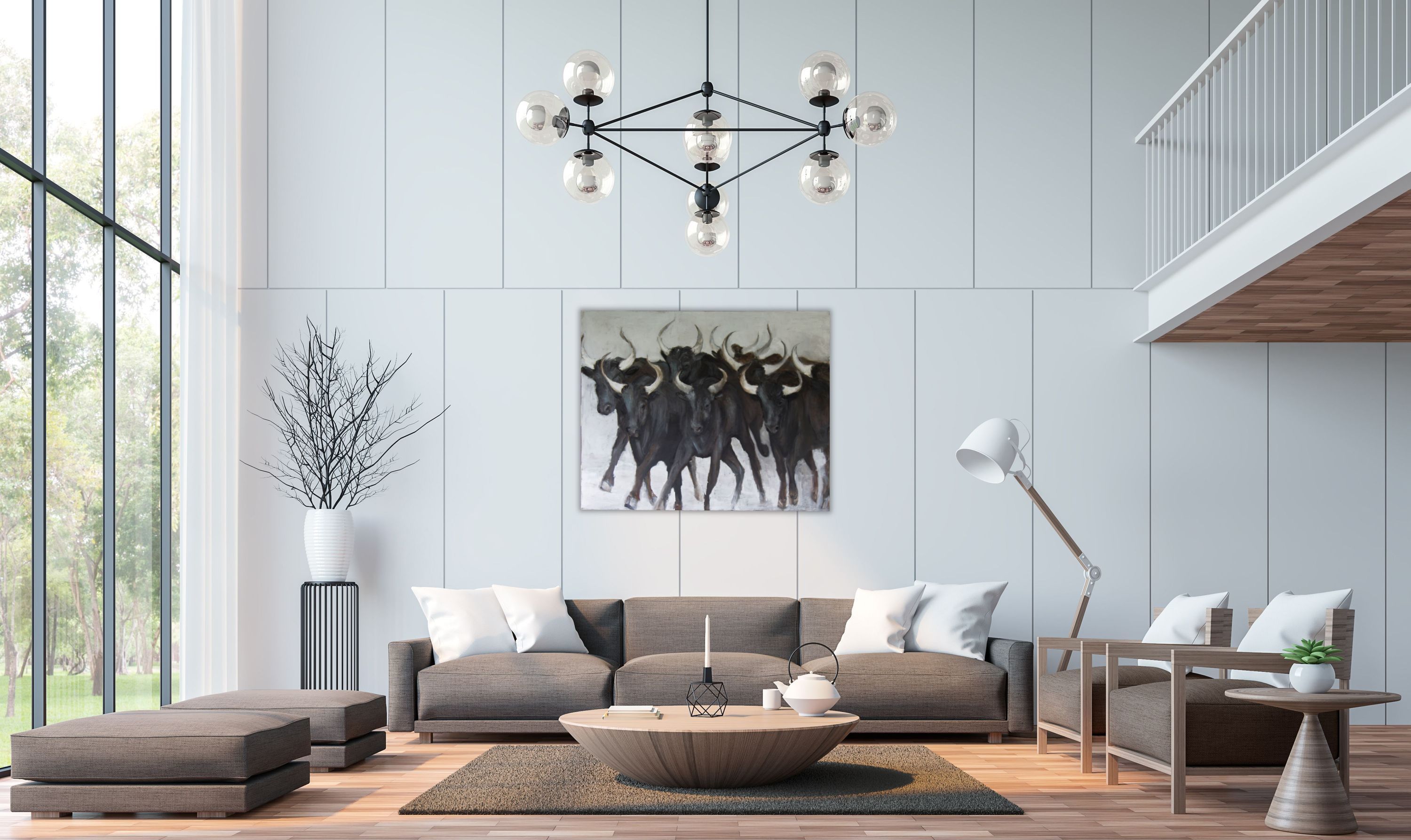 Energetic herd of bulls from the Camargue region of France. A showpiece for any wall in your home or office.