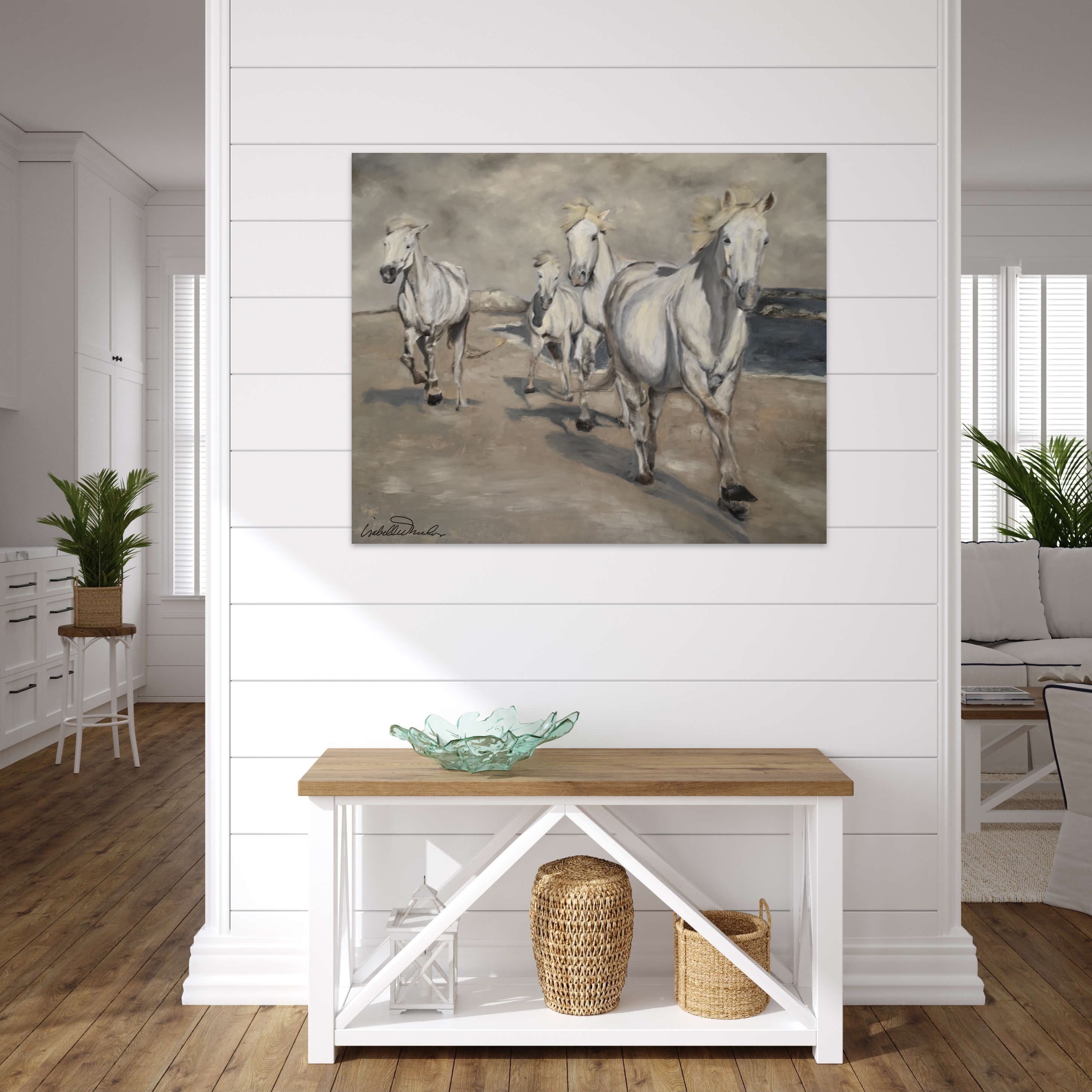 Galloping on the Camargue Seashore, retouched original canvas print