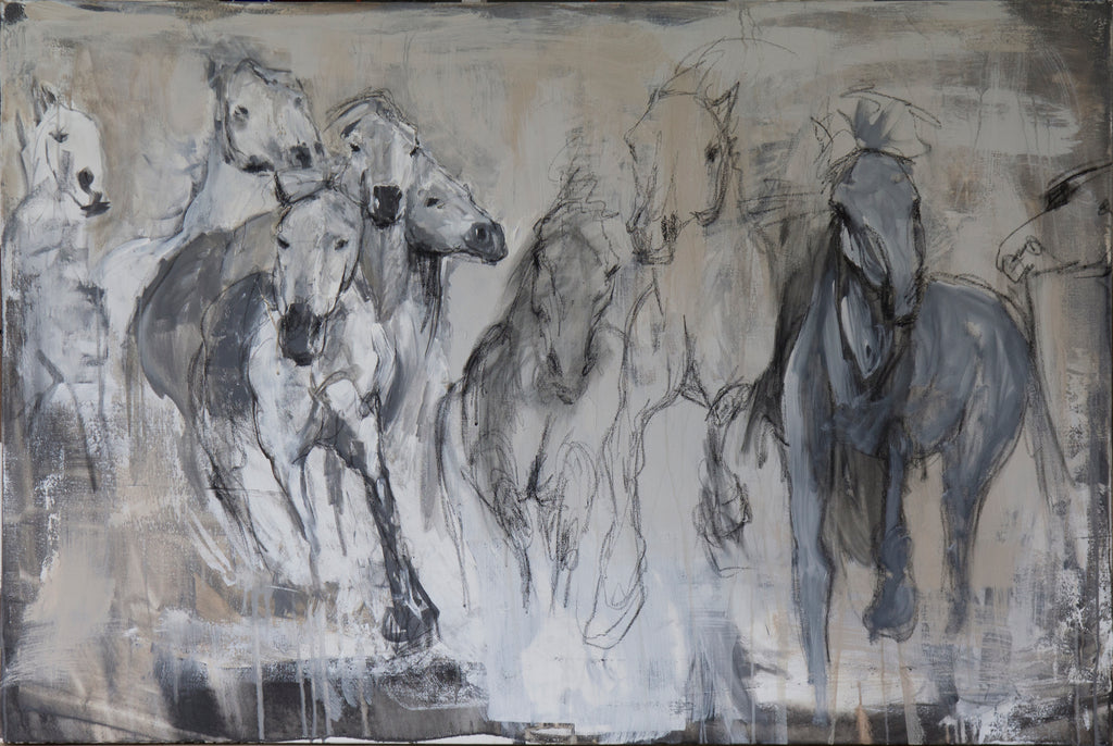 Abstraction of a wild horse herd of the Camargue, exudes energy and impact.