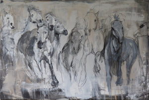 Abstraction of a wild horse herd of the Camargue, exudes energy and impact.