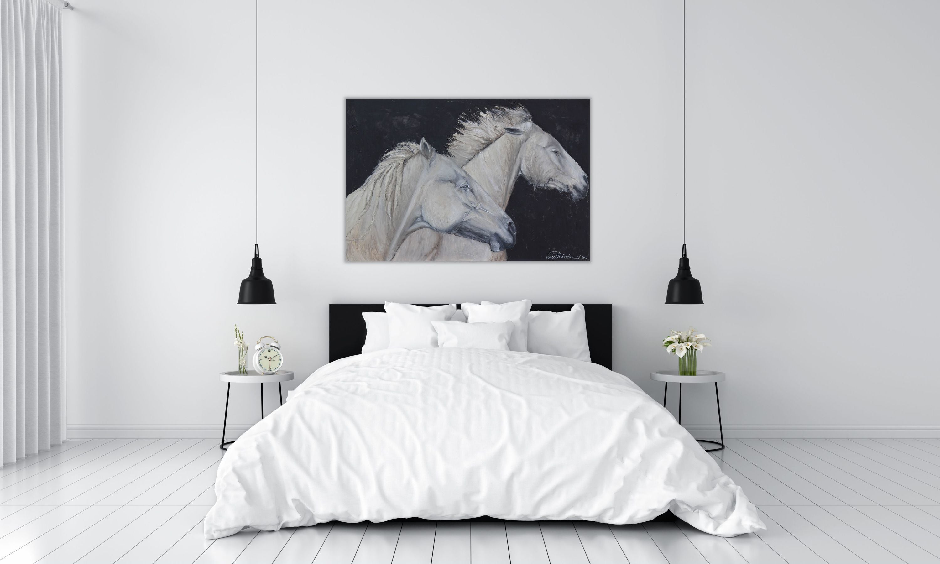 The mighty horses of the Camargue galloping in unison, happy to be alive in their beautiful natural habitat. This painting was created using oil sticks and is highly textured. The energy of the horses jumps from the canvas, a stunning and dramatic piece.