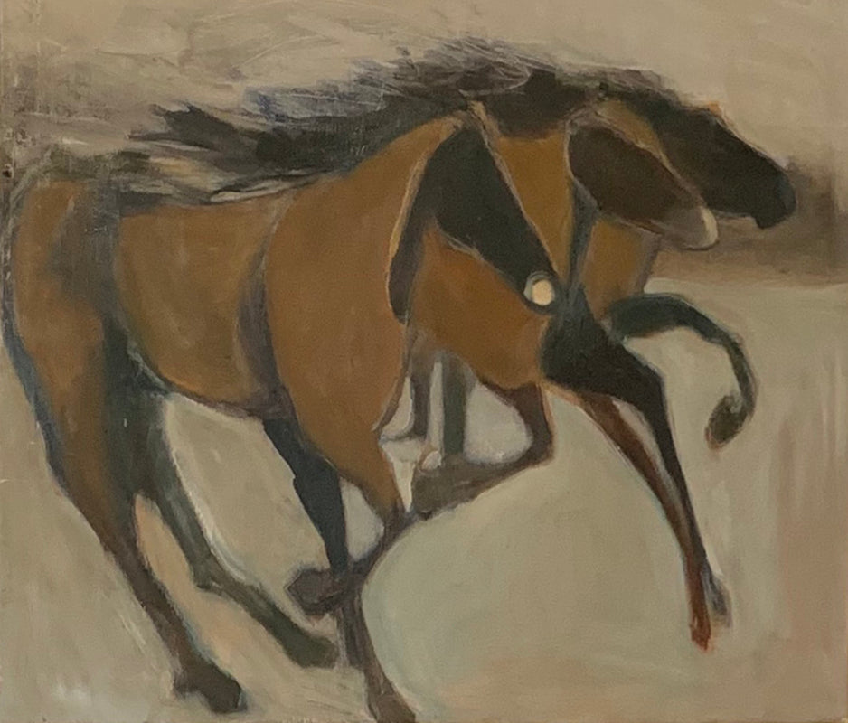 Trio of abstract horses galloping free, textured and filled with energy and movement. A thrilling piece for any environment.